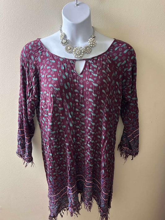 Boho Fringe Hem Tunic Top